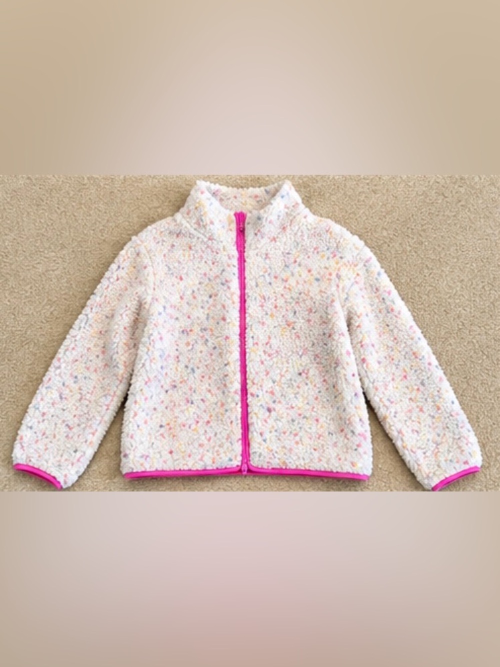 Girls Cream Sherpa Puffer Sweatshirt with Pink Trim